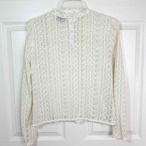 Topshop Embroidered Lace Mock Neck LS Top - Picture 2 of 9